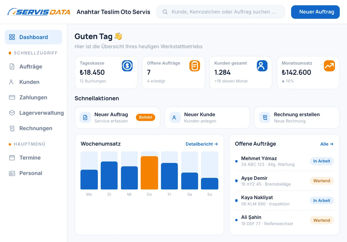 ServisData – Screenshot der cloudbasierten Werkstattmanagement-Plattform